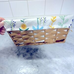 Floral Fabric Basket with Wooden Handles